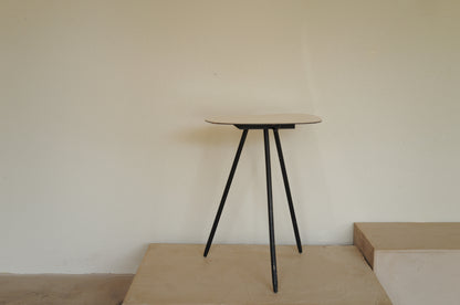 1960s  amoeba shape wood tripod  side table