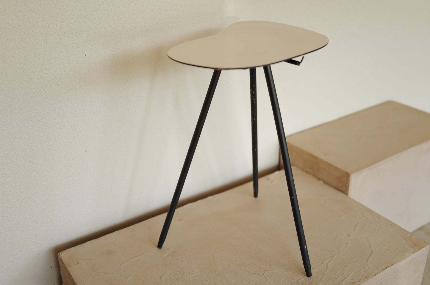 1960s  amoeba shape wood tripod  side table