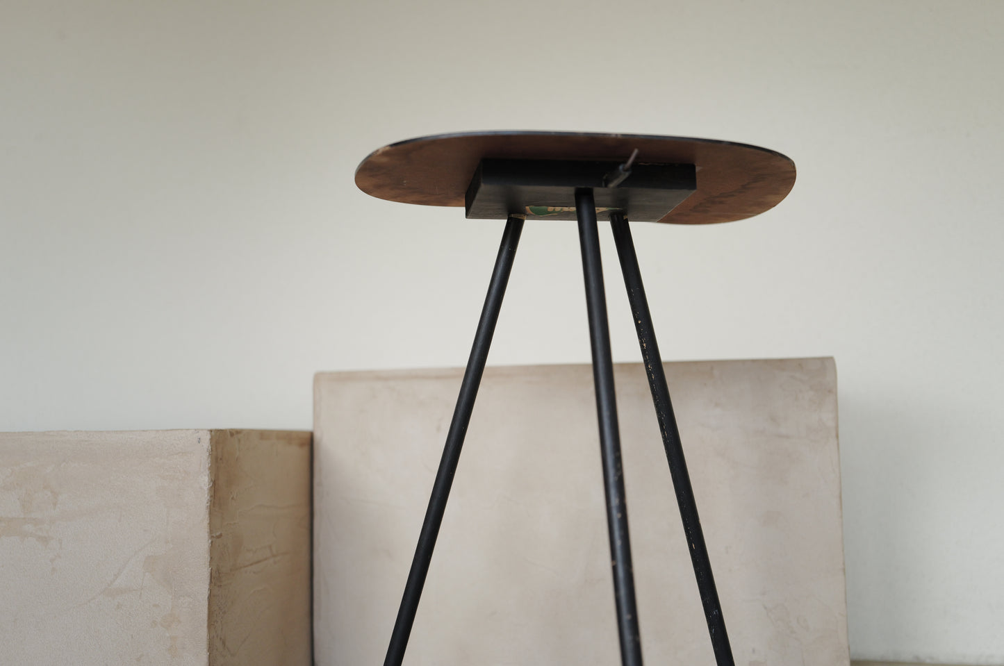 1960s  amoeba shape wood tripod  side table