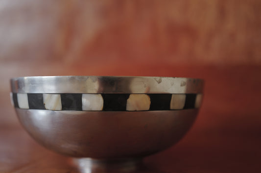metal bowl with mother-of-pearl inlay