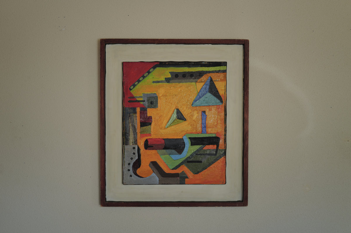 1960s Framed abstract and geometric oil painting