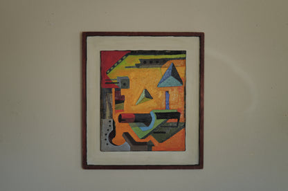 1960s Framed abstract and geometric oil painting