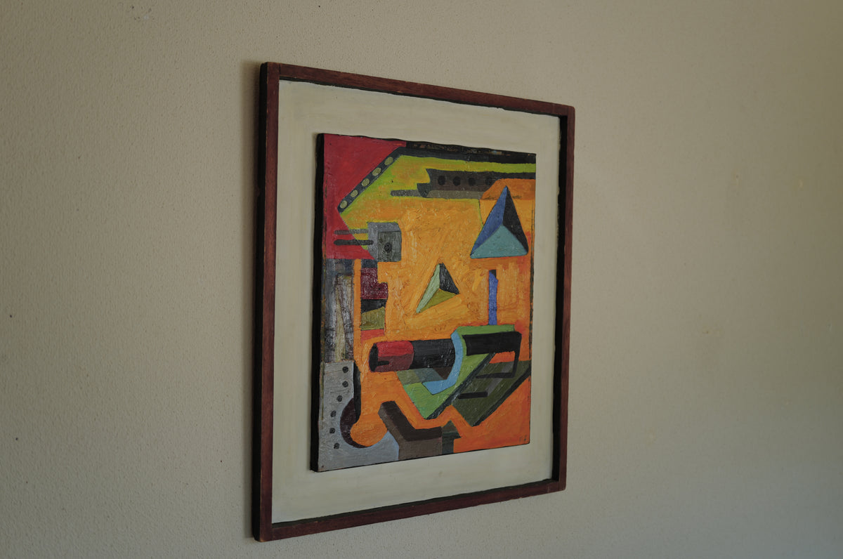 1960s Framed abstract and geometric oil painting