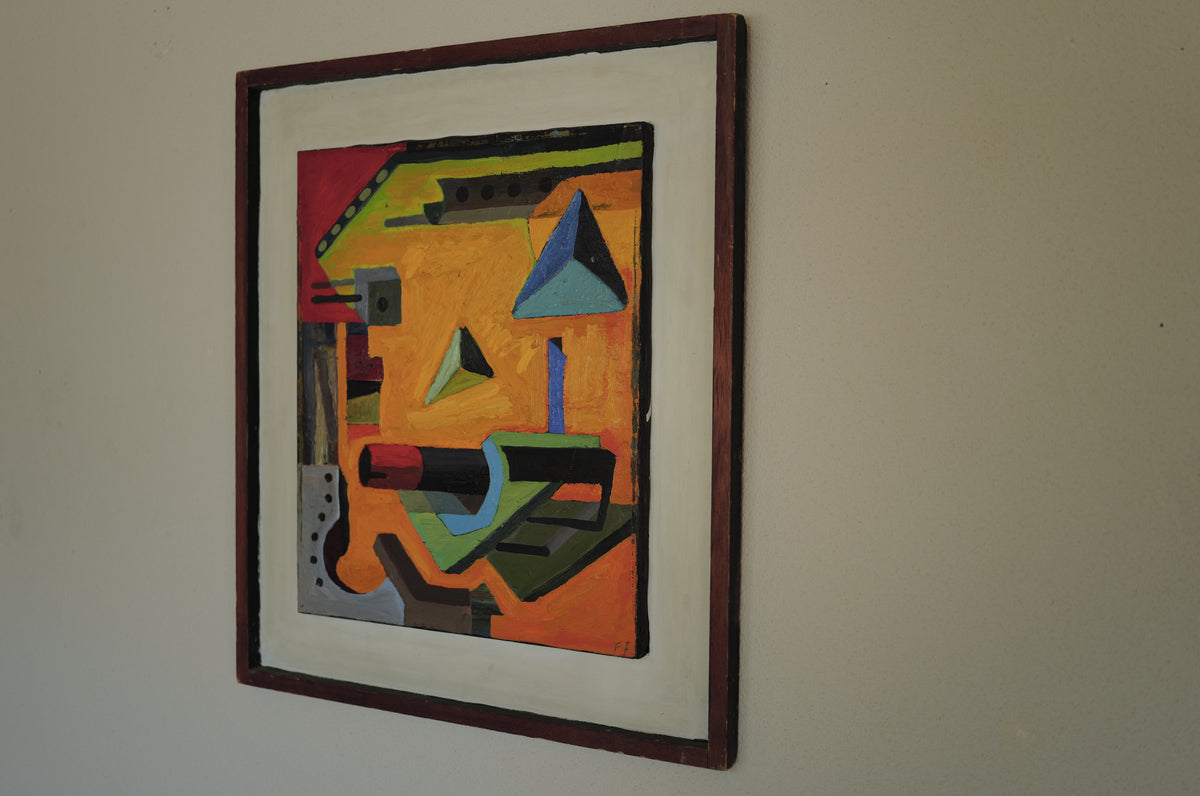 1960s Framed abstract and geometric oil painting