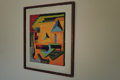 1960s Framed abstract and geometric oil painting