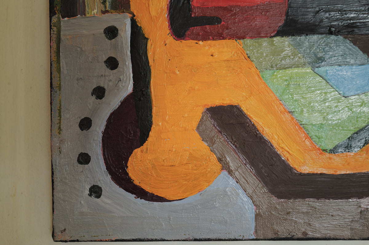 1960s Framed abstract and geometric oil painting
