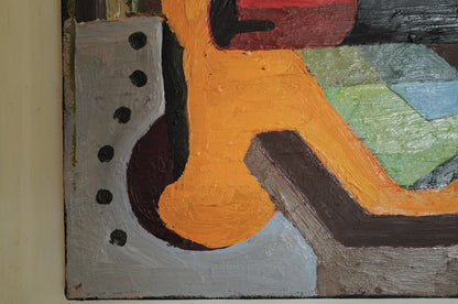 1960s Framed abstract and geometric oil painting