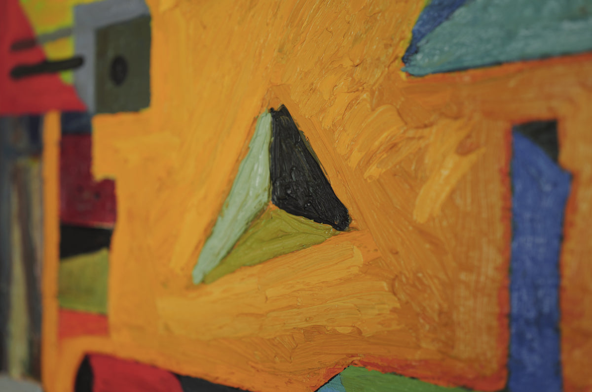 1960s Framed abstract and geometric oil painting