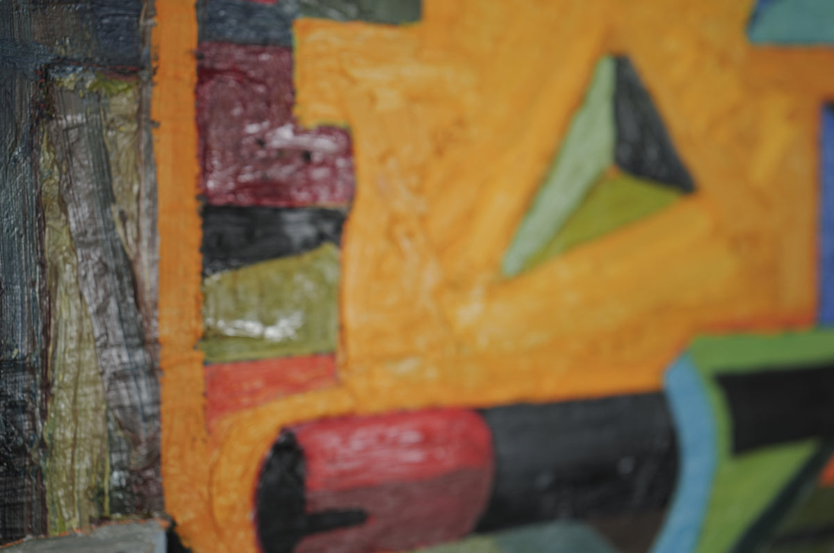 1960s Framed abstract and geometric oil painting