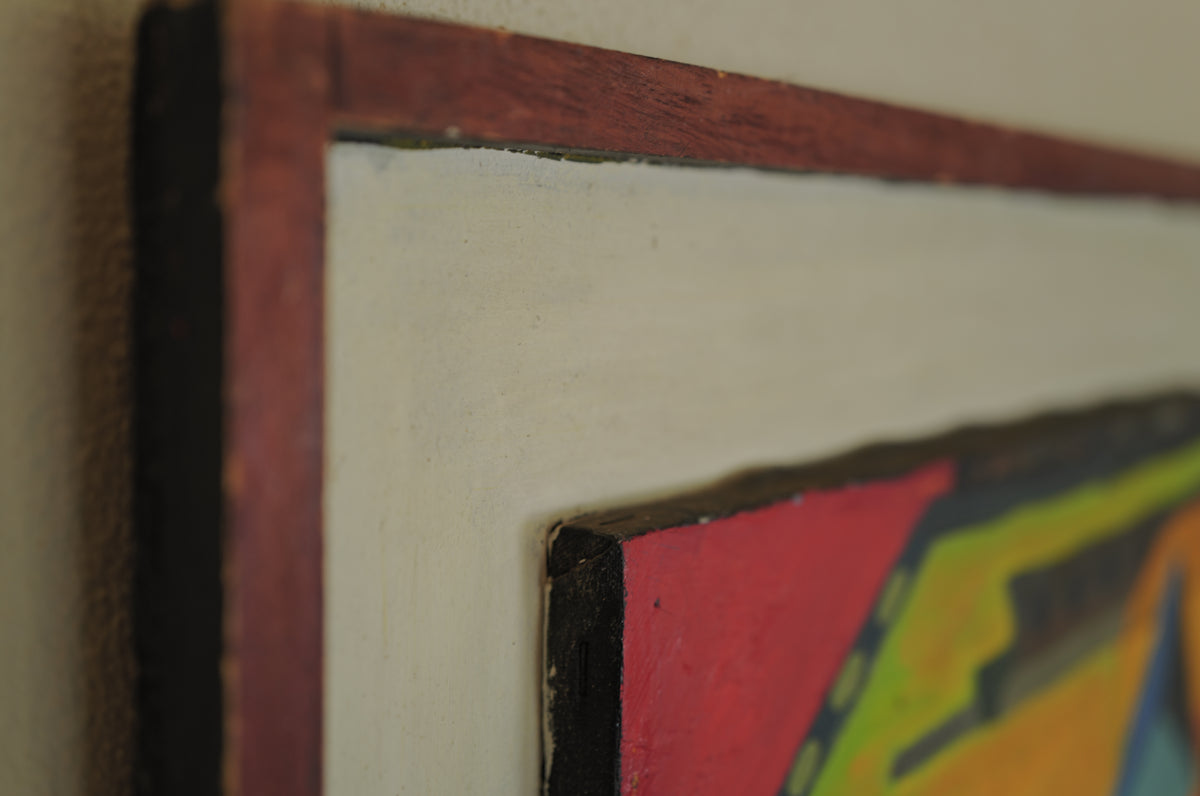 1960s Framed abstract and geometric oil painting