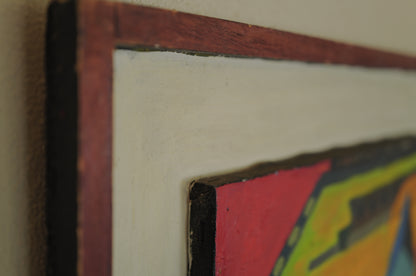 1960s Framed abstract and geometric oil painting