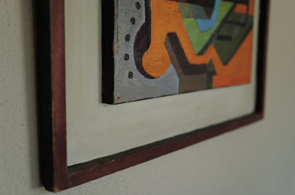 1960s Framed abstract and geometric oil painting