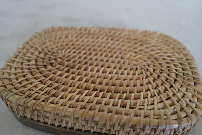 Rattan and Brass tray in the Style of Gabriella Crespi, 1960s Italy