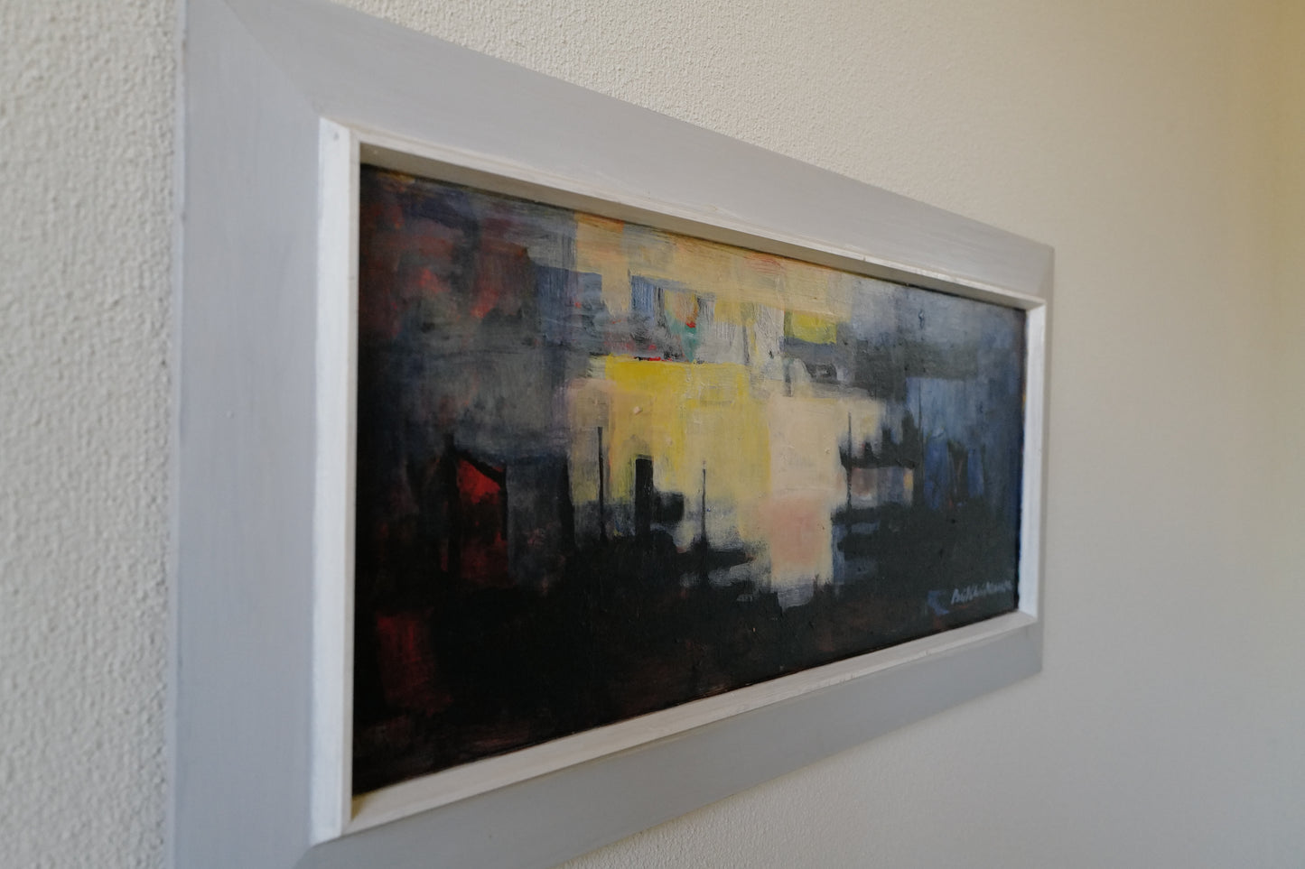 Original large oil painting from Denmark by Paul Christensson (1909-2004) with abstract motive in white frame