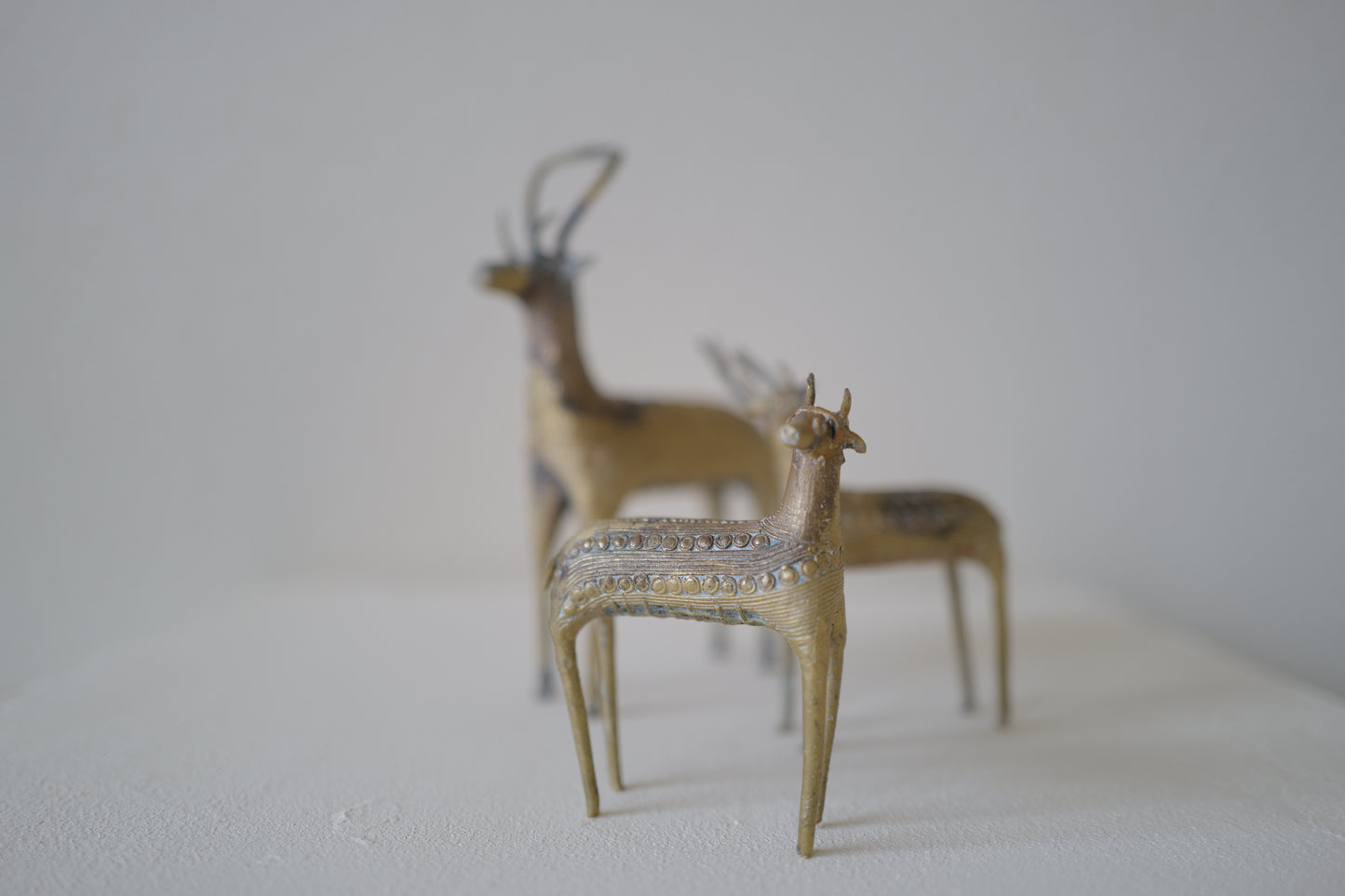 A set of antique Indian Dhokra deer sculptures.1800s,