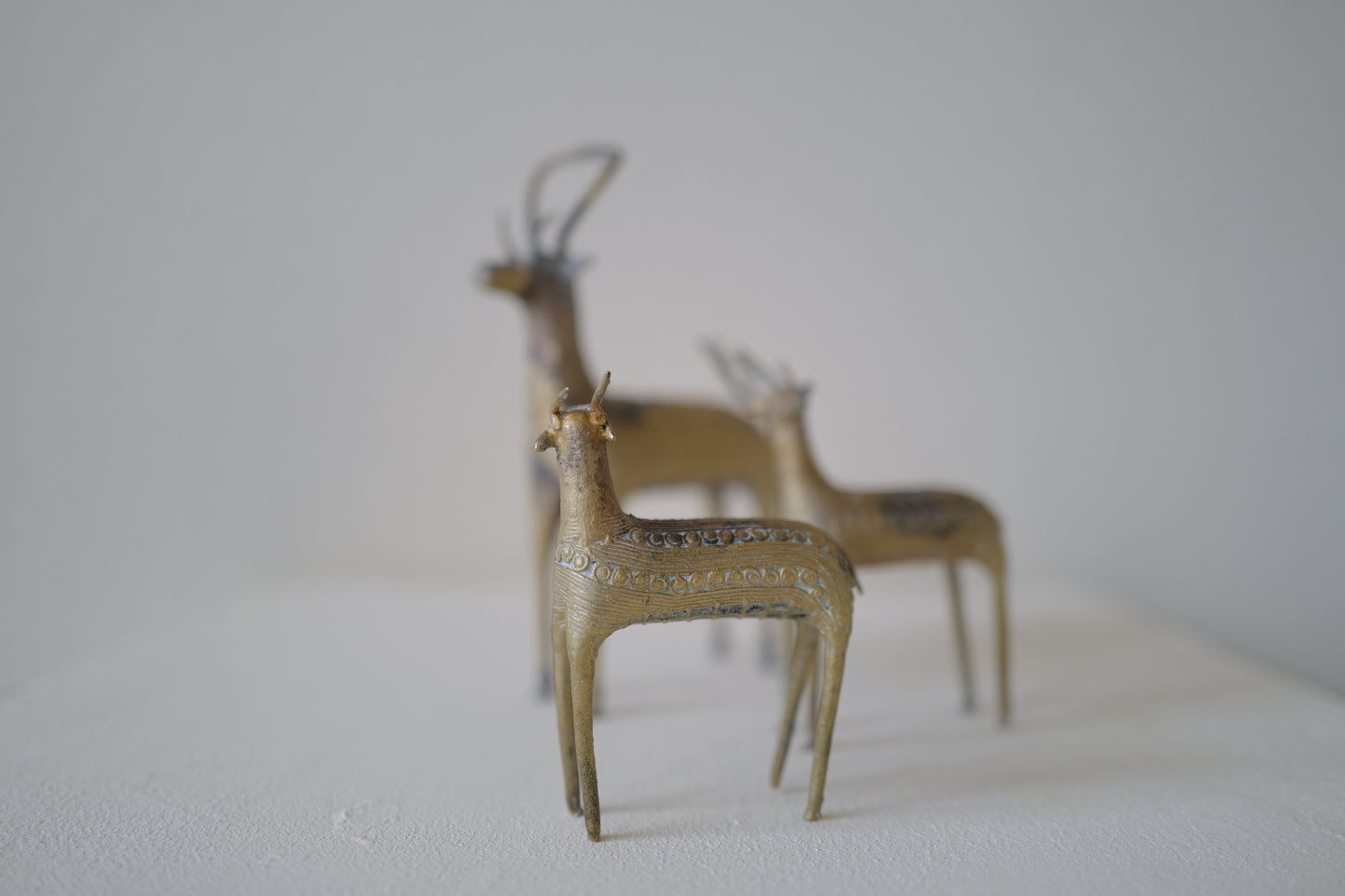 A set of antique Indian Dhokra deer sculptures.1800s,