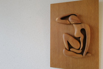 Wooden plaque of a female.    Mid Century Modern 50's 60's