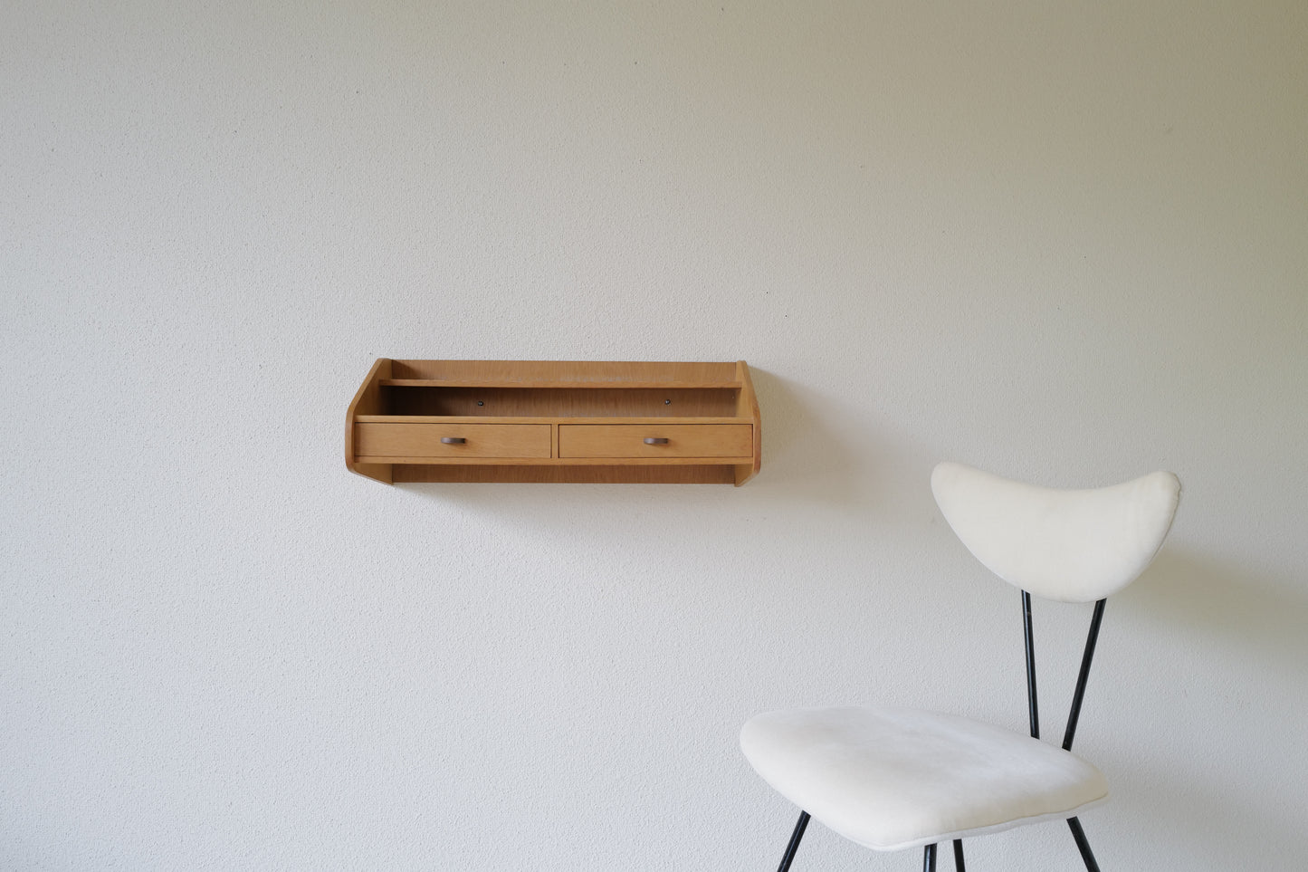 Danish floating shelf with drawers in oak