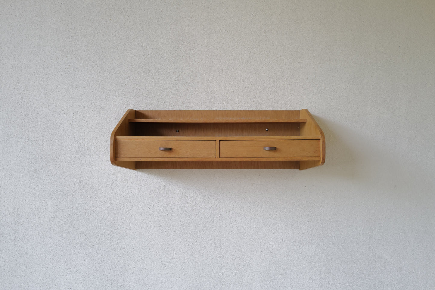 Danish floating shelf with drawers in oak