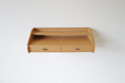 Danish floating shelf with drawers in oak