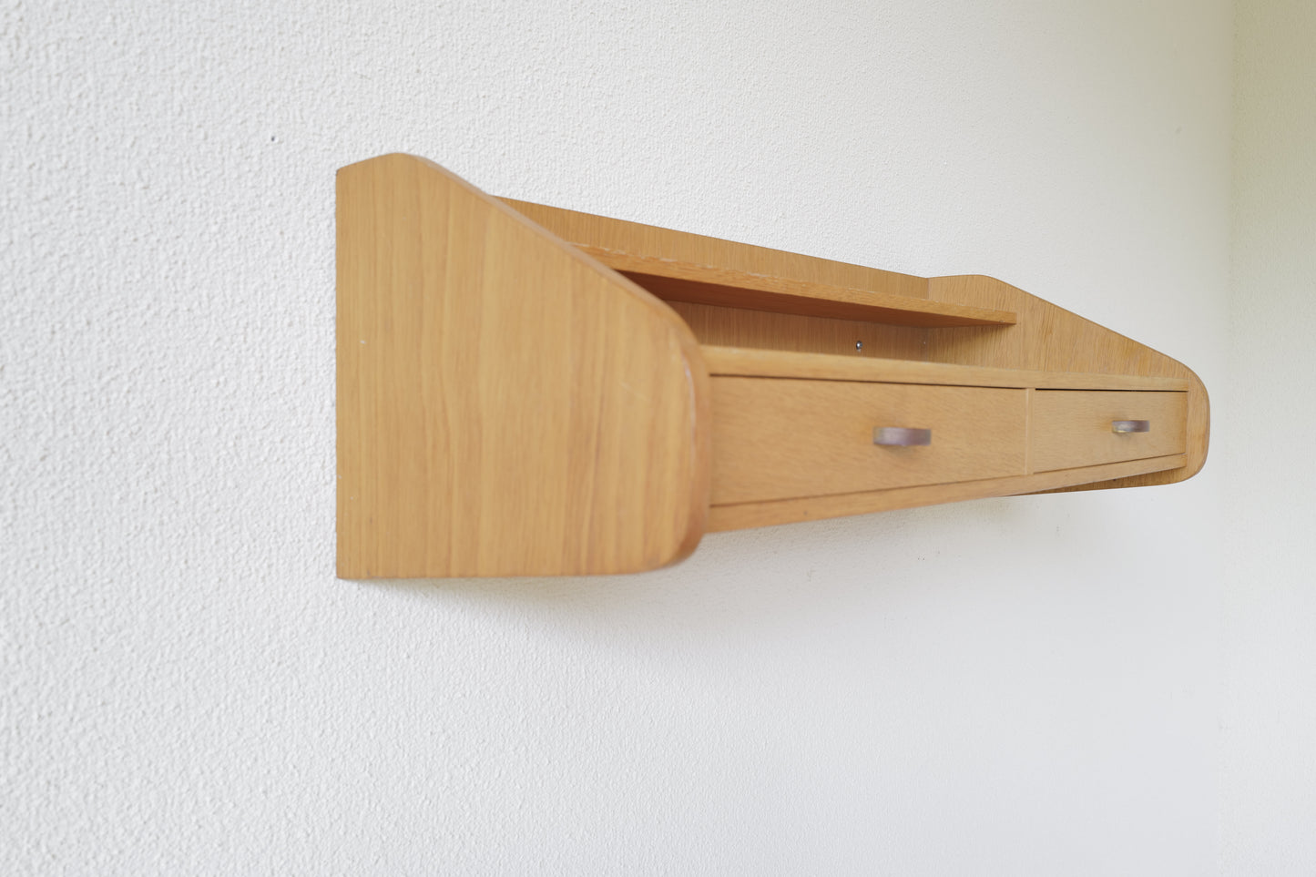 Danish floating shelf with drawers in oak