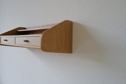 Danish floating shelf with drawers in oak