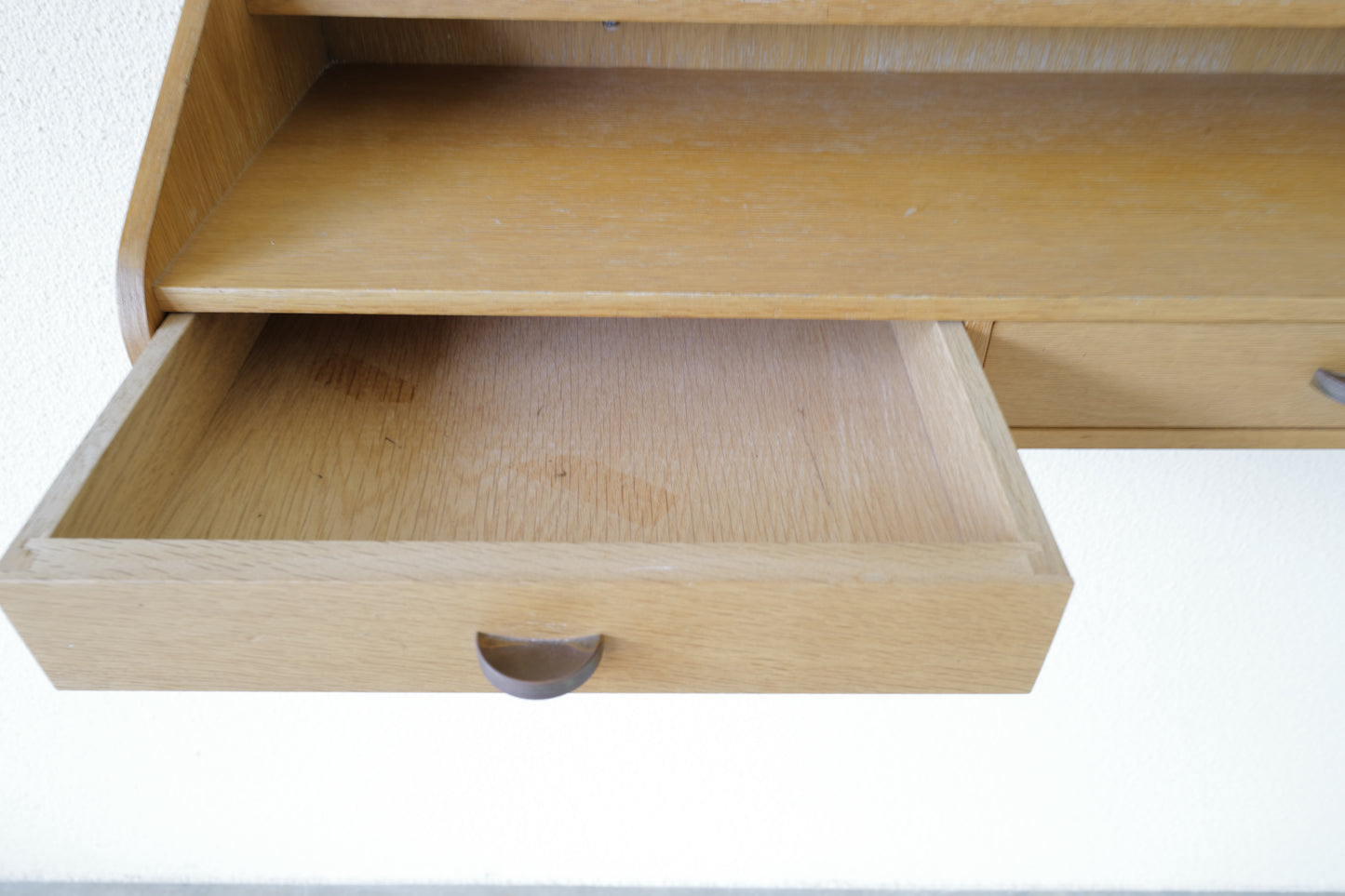 Danish floating shelf with drawers in oak