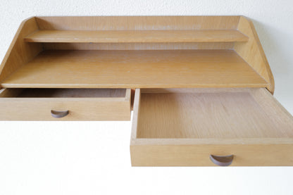 Danish floating shelf with drawers in oak