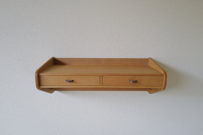 Danish floating shelf with drawers in oak