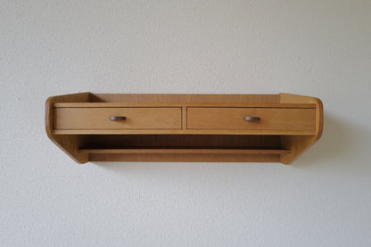 Danish floating shelf with drawers in oak