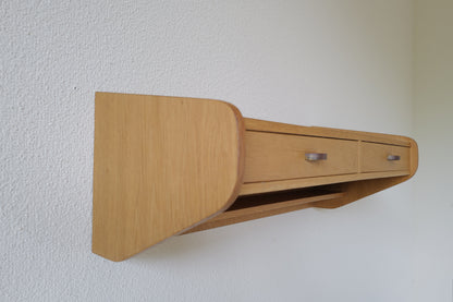 Danish floating shelf with drawers in oak