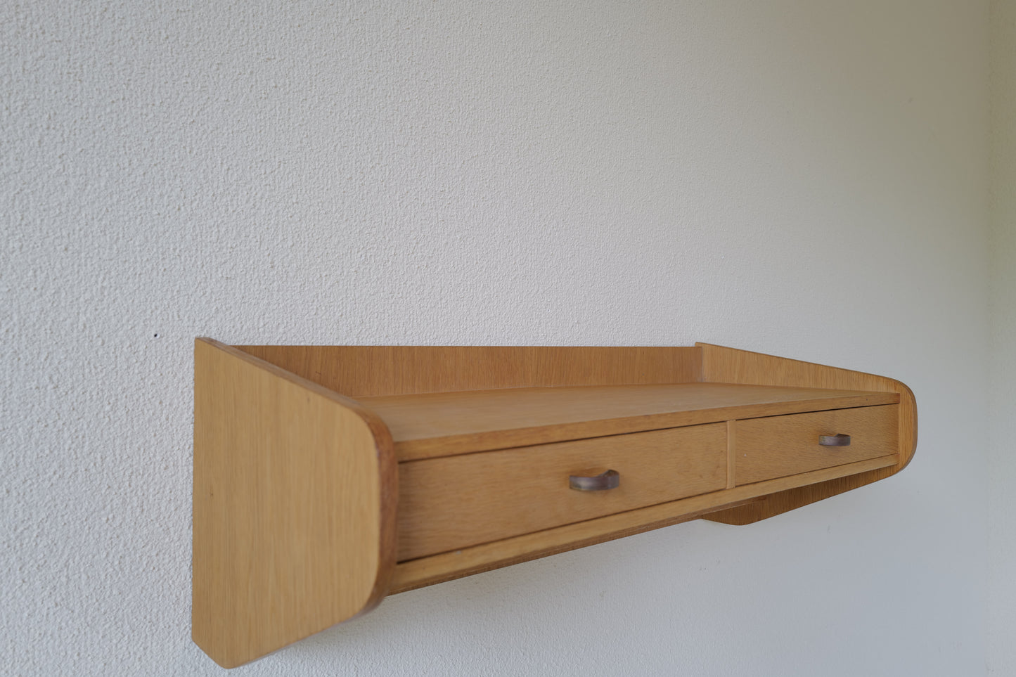 Danish floating shelf with drawers in oak