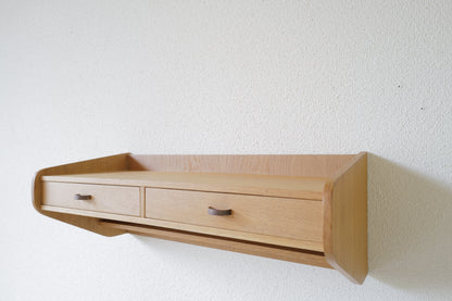 Danish floating shelf with drawers in oak