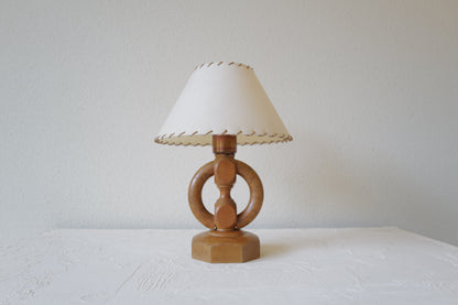 Wooden Base & Parchment Shade Table Lamp 1970's