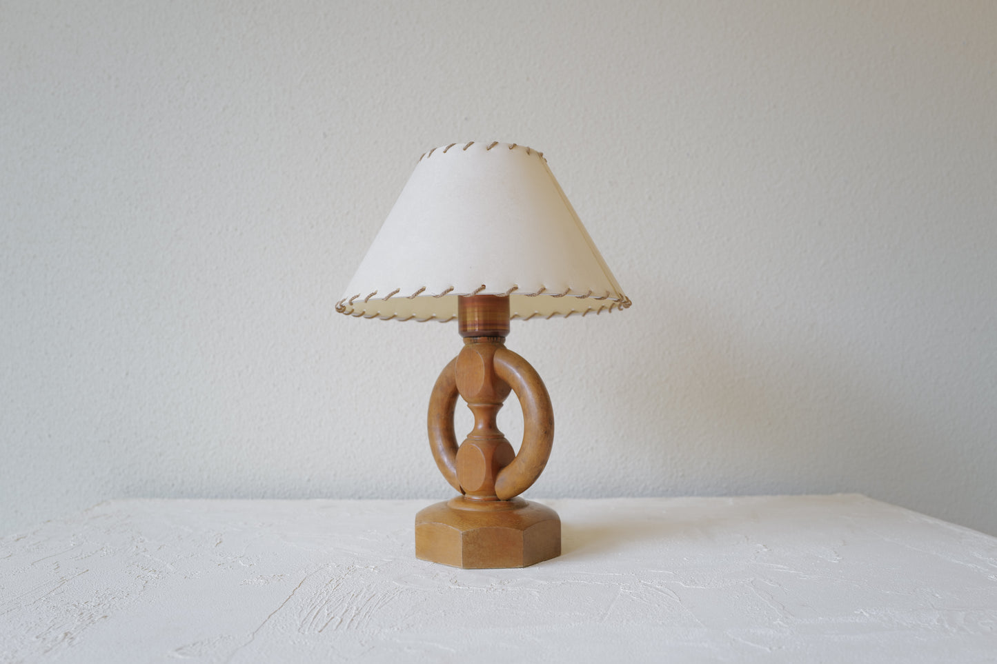 Wooden Base & Parchment Shade Table Lamp 1970's