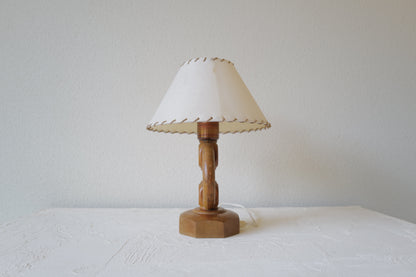 Wooden Base & Parchment Shade Table Lamp 1970's