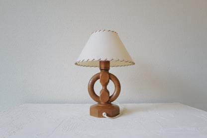 Wooden Base & Parchment Shade Table Lamp 1970's