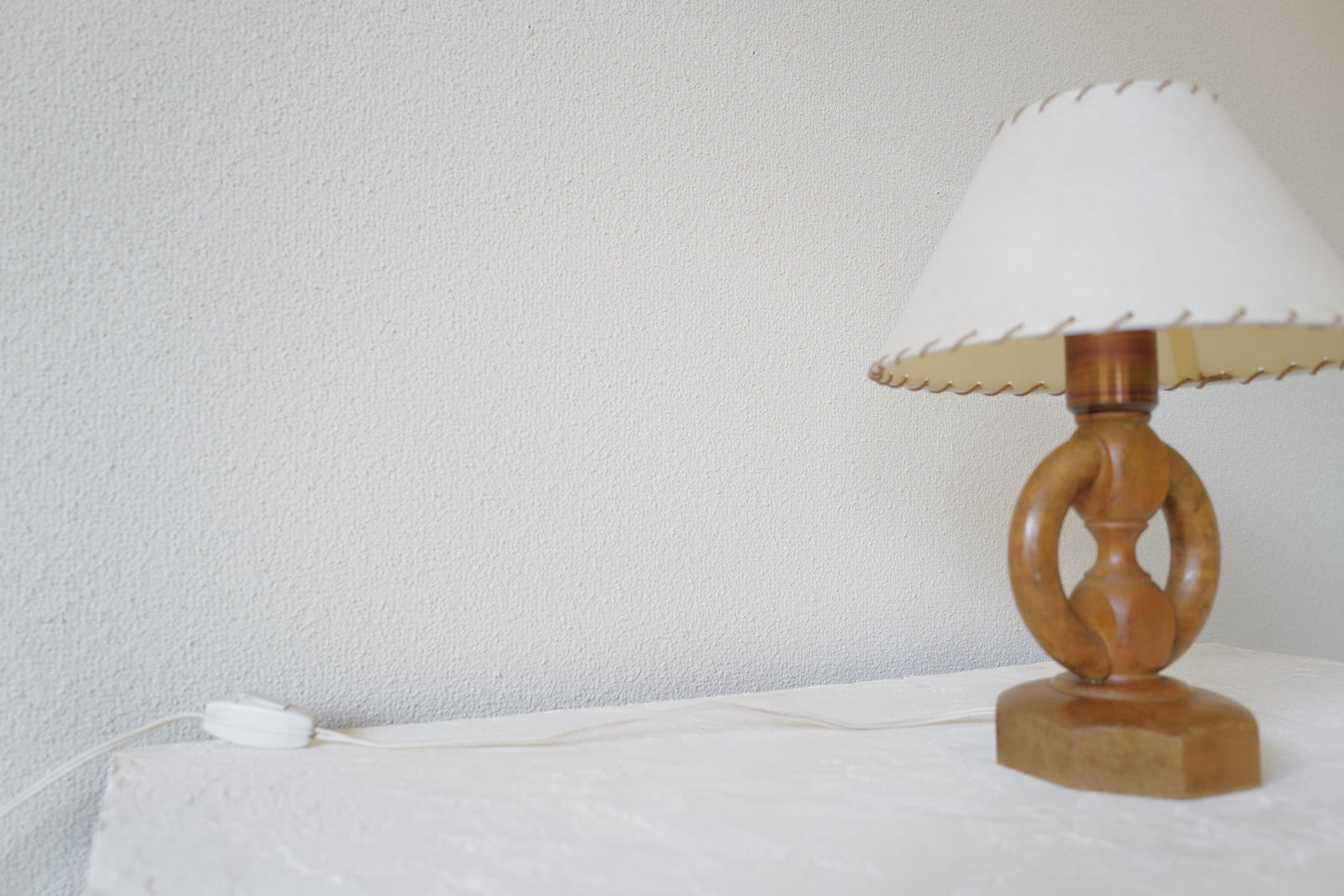 Wooden Base & Parchment Shade Table Lamp 1970's