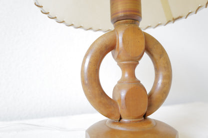 Wooden Base & Parchment Shade Table Lamp 1970's