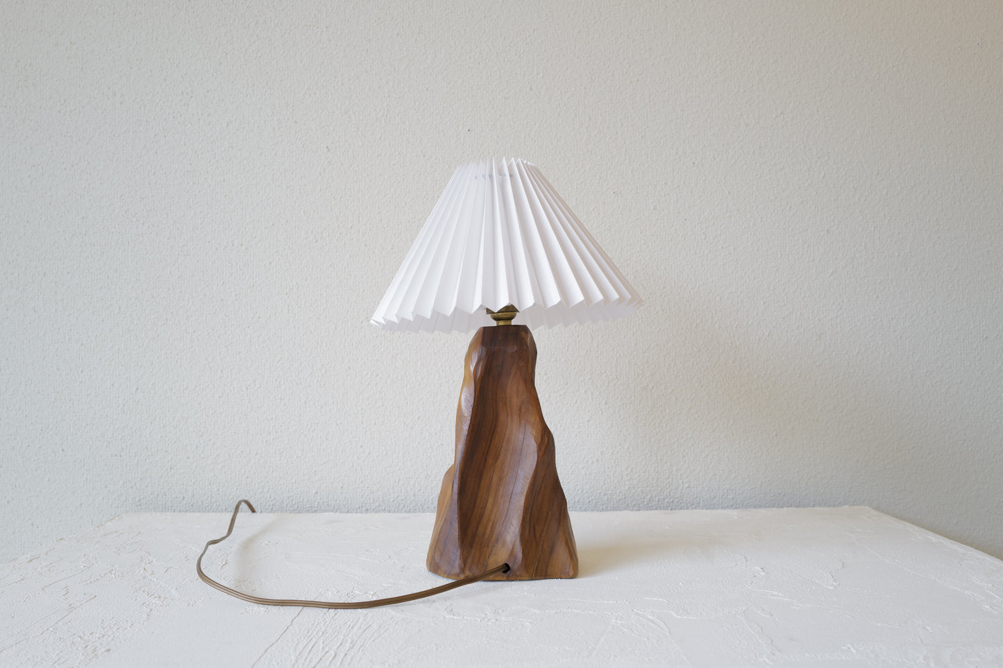 vintage Brutalist Wood Table Lamp 1970's France