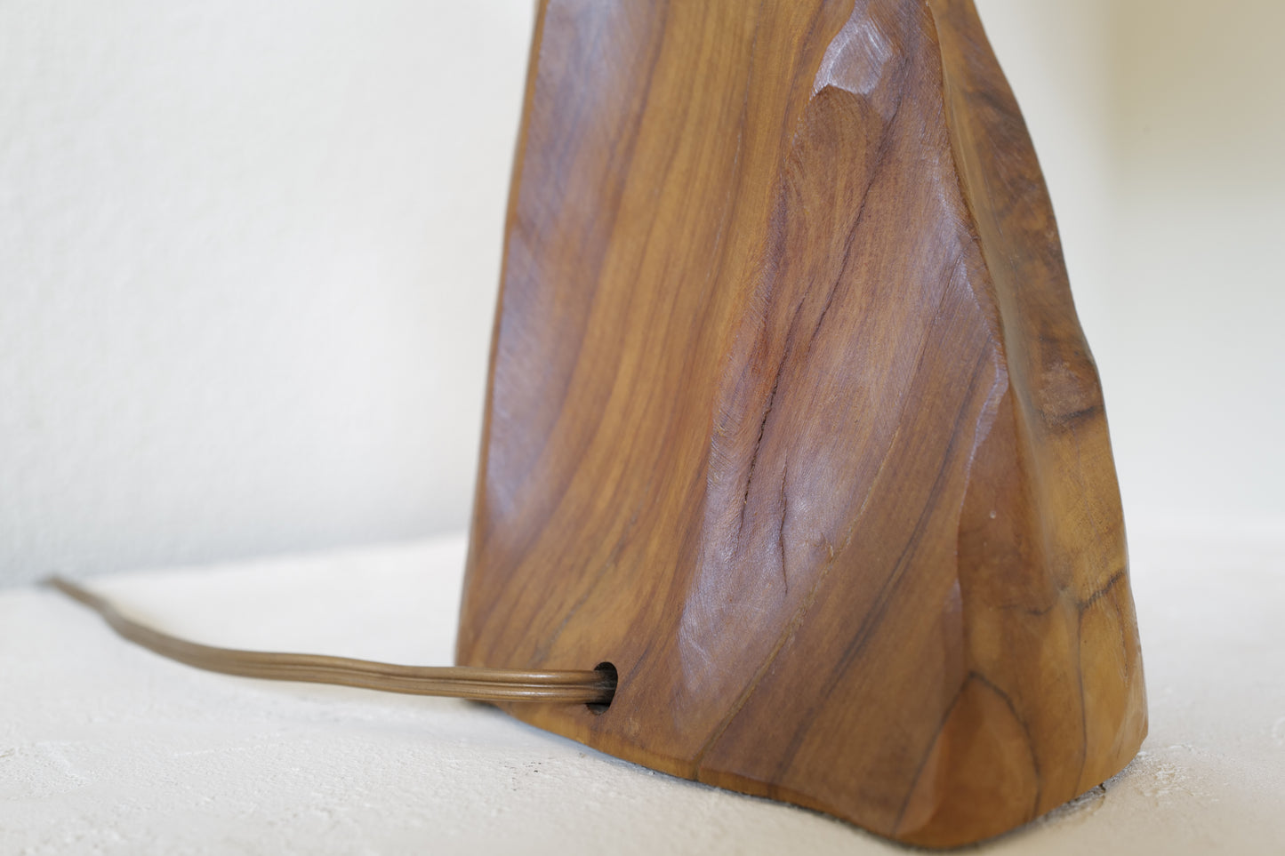 vintage Brutalist Wood Table Lamp 1970's France